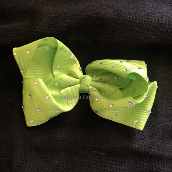 Apple Green 6" Rhinestone Boutique Bow   HANDCRAFTED - Picture 1 of 2